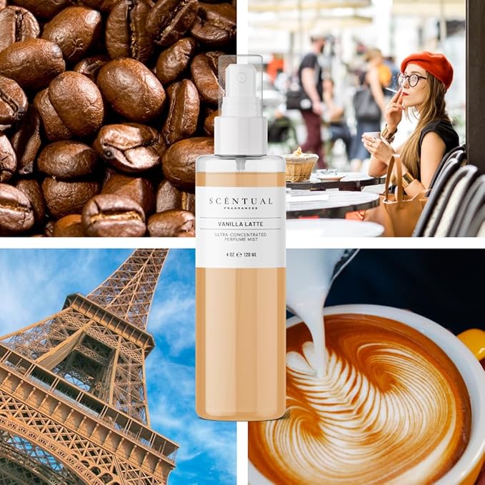 Ultra-Concentrated Hair & Body Perfume Mist, Long Lasting Women's Fragrance, Gourmand Perfumes for Women, Vegan and Cruelty Free (Vanilla Latte)