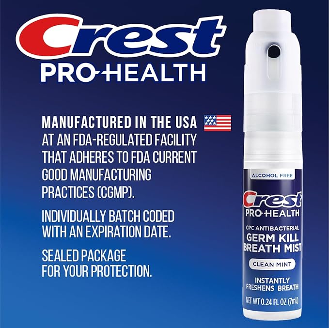 Crest Pro-Health | Portable Alcohol-Free CPC Mist with Clean Mint Flavor | Instant Fresh Breath - 3 Count (0.24oz/7ml) Breath Spray
