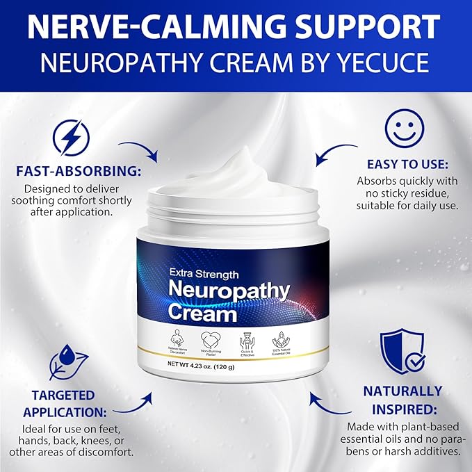 FANSHI Neuropathy Cream Extra Strength, Nerve Comfort Cream with Natural Oils - Fast Absorbing, Non-Greasy Moisturizing Cream for Physical Activity & Wellness- Feet, Hands, Legs - 4.23 oz