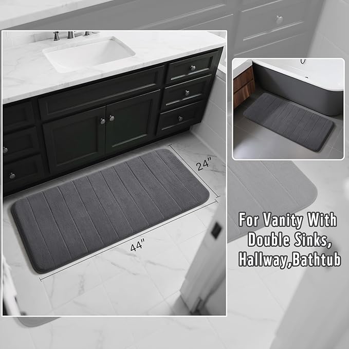 Yimobra Long Bath Mat 44"x24", Super Soft Quick Dry Memory Foam Bathroom Rug, Water Absorbent, Non Slip Backing Machine Washable for Tub Shower, Thick Comfort Support, Dark Gray