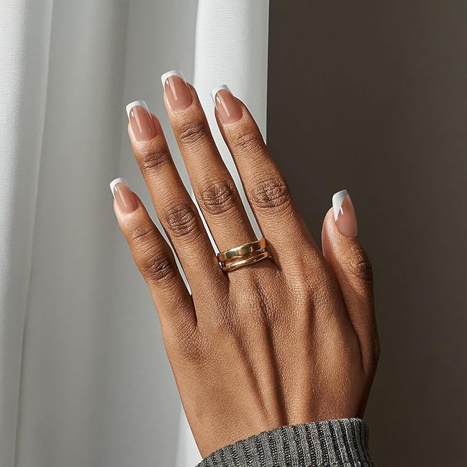 BTArtboxnails XCOATTIPS French Tip Nails - Short Square Brown Nail Tips with Nail Gel, French Protecing Duo, Nail Lamp, All in One Gel Nail Extension Kit