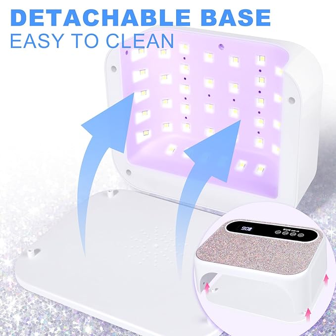 Led Nail Lamp, 126W Gel Nail Light Rechargeable Professional Lamp 42Pcs Beads Automatic Sensor for Manicure at Home and in Salons(Sparkly White)