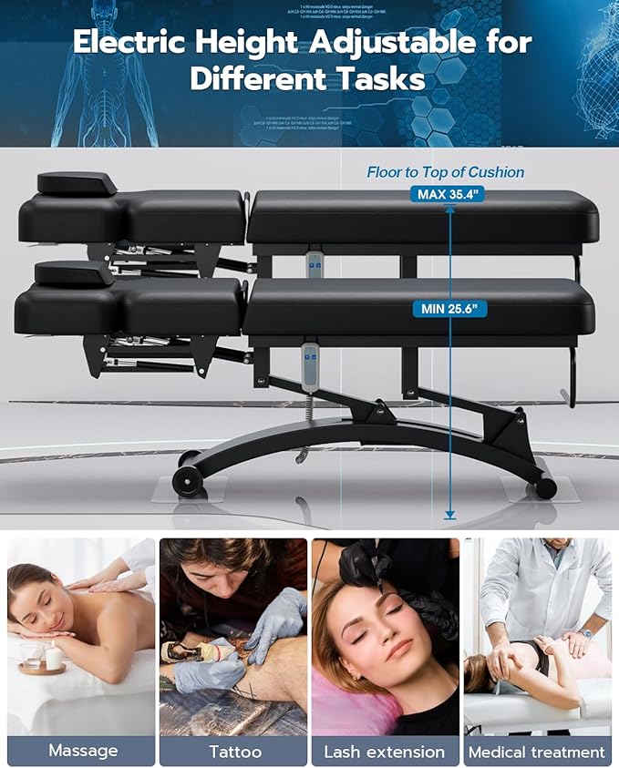 SyyBhb Professional Hi-Lo Bobath Table, Electric Lift Massage Table, Haydrulic Adjustable Backrest Downward for Acupuncture Treatment/Facial/Beauty/Spa/Physical Therapy