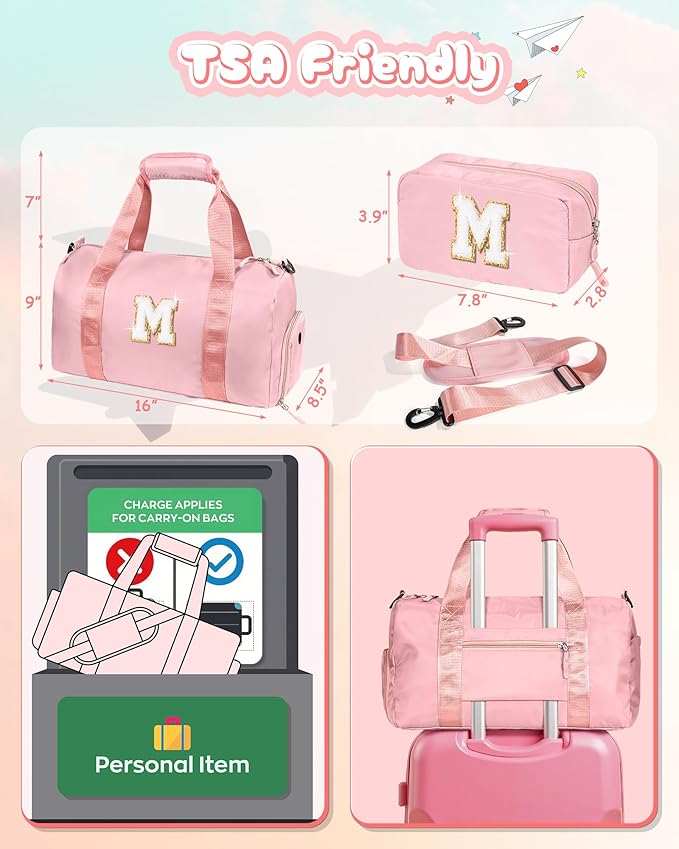 7 Year Old Girl Birthday Gifts Granddaughter-Girl Gym Bag with Shoe Compartment, Kid Personalized Weekender Overnight Bags, Travel Tote with Makeup Pouch, Niece Girls Birthday Gift (Letter L)