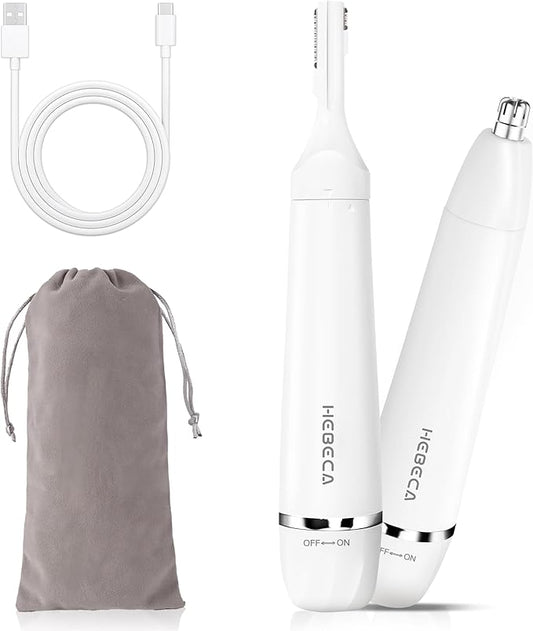 Nose Hair Trimmer for Women Men - Electric Ear and Nose Hair Trimmer - 2 in 1 Facial Hair Remover Portable for Painless Face Eyebrow Trimmering Waterproof (Pearl White 2in1)