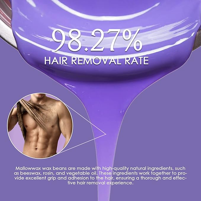 Lavender - Wax Beads for Hair Removal - Natural & Hypoallergenic Formula - Stripless Refillable 2LB - Ideal for At-Home Use and Sensitive Areas