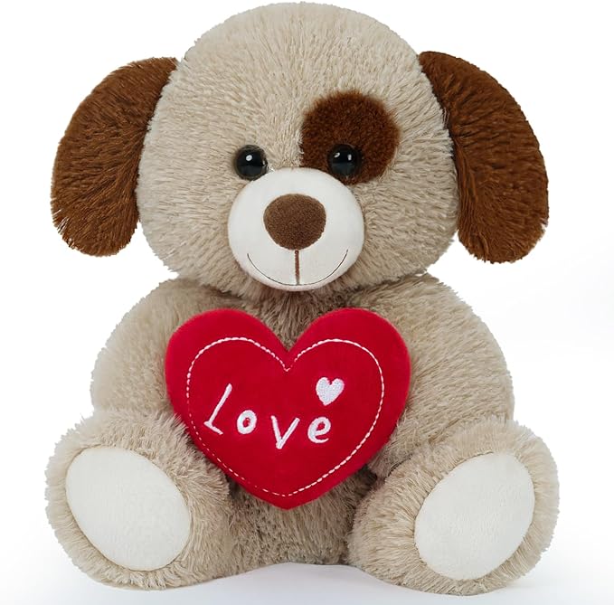 Small Puppy Dog Stuffed Animals Cute I Love You Soft Plush Toy Holding Red Heart for Baby Shower Kids Girls Girlfriend Christmas Valentine's Day, Wedding, Anniversary, Birthday, Brown