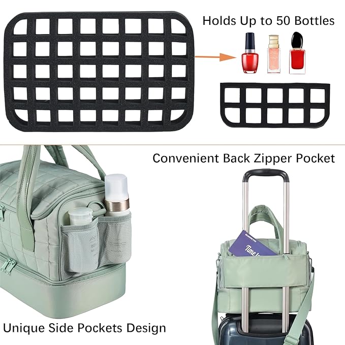 Nail Polish Organizer Case,Nail Storage Organizer Holds Nail Lamp & 50 Bottles Nail Polish,Nail Tech Travel Case,Nail Kit Organizer Bag Fits Nail Supplies & Manicure Tools,Green (Patented)