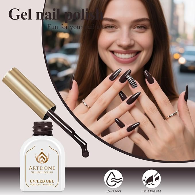 Artdone Gel Nail Polish Hema-free Solid Color Ebony Color For All Seasons Neutral Soak Off LED Lamp Needed For Manicure Nail Art