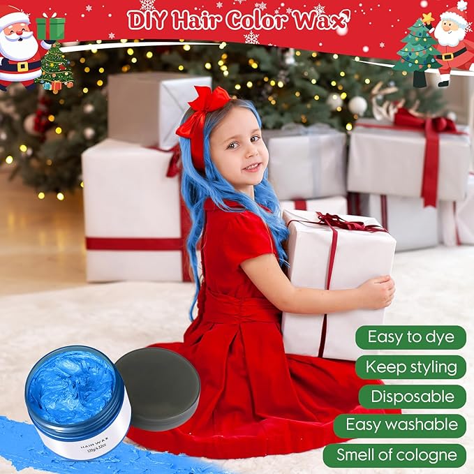 6 Color Temporary Hair Color Wax, Stocking Stuffers for Kids, Blue Green Purple Pink Orange Gray Hair Dye Natural Instant Hair Wax Color, DIY Temporary Hair Color for Kids Women Men Daily Christmas