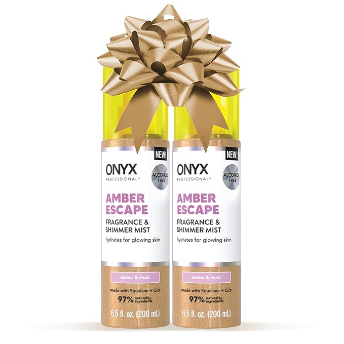 Onyx Professional Hydrating Shimmer Mist with Squalane & Cica, Amber Escape, 6.5 fl oz, 2pk - Shimmer Hair and Body Mist Creates a Radiant Glow with Lightweight Moisture