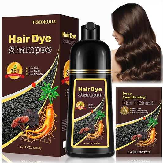 Dark Brown Hair Dye Shampoo for Gray Hair - 3-in-1 Coloring & Nourishing Formula, Natural Shampoo Dye Hair Color for Women & Men, Gentle Covers Gray Hair in Minutes, Champu Para Canas, 16.9 Fl Oz