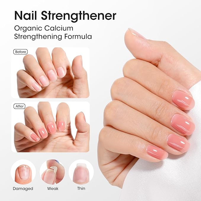 GELLEN 4-In-1 Illuminating Nail Concealer Base Coat Polish Dusty Rose Pink, Sheer Nail Strengthener Ridge Filler for Nails, Calcium Formula Smoothes Strengthens Nails, Quick Dry, Hema Free, Non-toxic