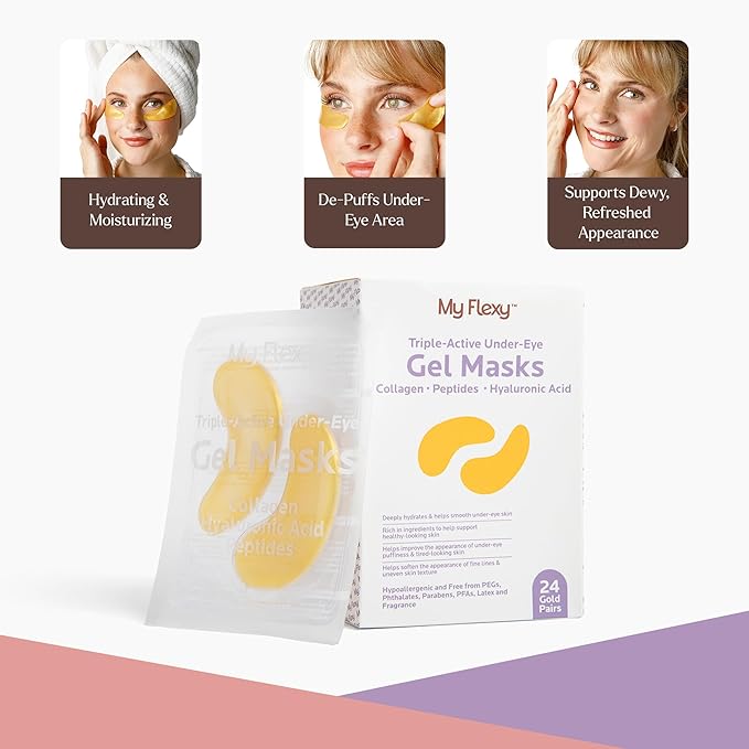Under Eye Patches for puffy eyes and dark circles, Collagen & Peptides Skincare, Gold Eye Masks for dark circles and puffiness, Self Care Gifts for Women & Men, Under Eye Mask Patches 24 Pairs - Gold