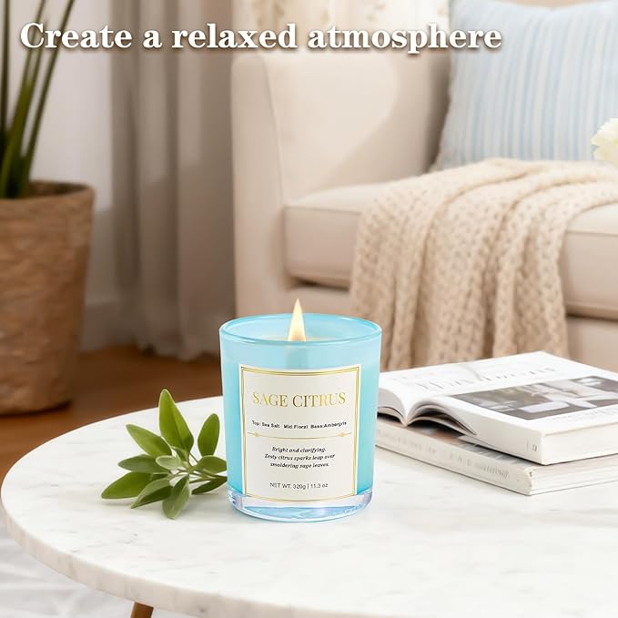 2 Pack Candles for Home Scented,Wood Wick Sage Citrus Scented Candle,22.6 oz 150 Hour Long Burning Lasting, Natural Soy Wax Candles Gifts Set,for Christmas Day