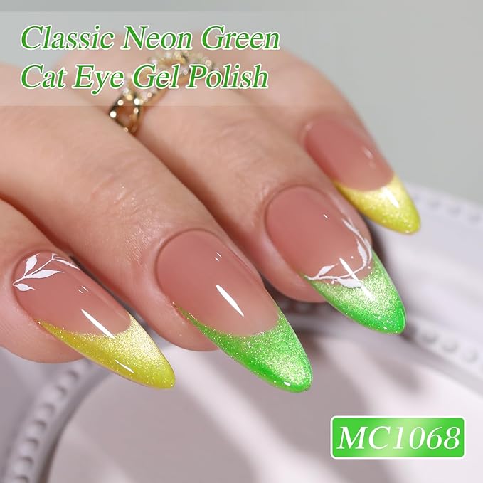 Double Rhythm 15ML Cat Eye Gel Polish with Magnet Glitter Shimmer Translucent Jelly Color 0.5 OZ Magnetic Gel Polish Salon DIY at Home (Green-MC1068)