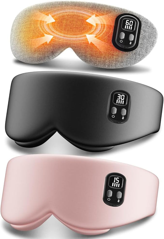 Heated Eye Mask - Cordless Eye Mask for Dry Eyes - Eye Heating Pad with LED Display, Eye Relief, 4 Temperature, Improved Sleep, Travel, Office, Includes Removable and Washable Shells Black and Pink