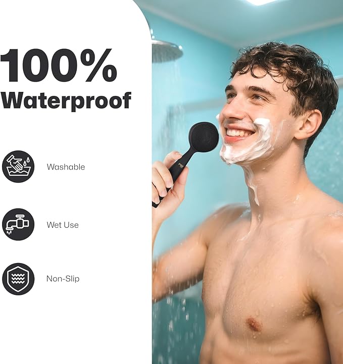 PRITECH Facial Cleansing Brush, Rechargeable Silicone Face Scrubber with Constant-Temperature Heating, Vibrating Exfoliator Scrubber for Deep Pore Cleaning, Waterproof Face Brush for Women & Men-Black