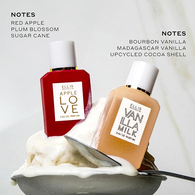 Ellis Brooklyn DESSERT DUO Eau de Parfum Set - Apple Love & Vanilla Milk - 2 x 7.5ml - Gourmand Apple, Peach Skin & Plum Blossom + Vanilla, Cocoa Shell & Sandalwood - Long Lasting Perfumes for Women