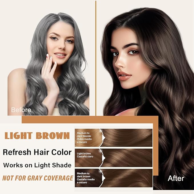 Light Brown Hair Dye Shampoo, Semi-Permanent Brown Hair Dye, Colors in Minutes, Instant Hair Color Shampoo for Women Men, Champu Para Pintar el Cabello, Champu Para Canas, Easy to Use 16.90 Fl Oz