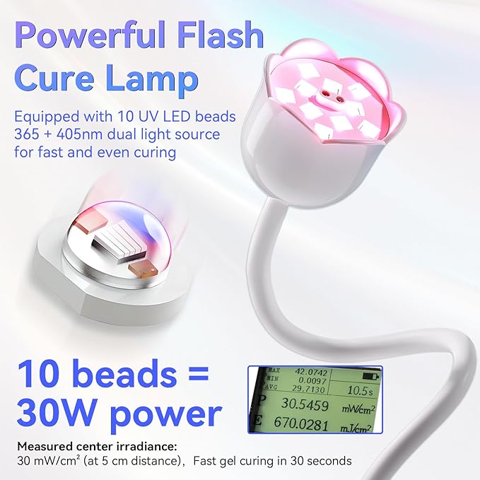 Makartt Mini UV Light for Gel Nails Polish Luminoza 30W Rechargeable LED Nail Dryer Lamp with 4 Timers & Auto Sensor, Fast Curing Goosenecks Lamp for Home DIY Manicure, Black & White