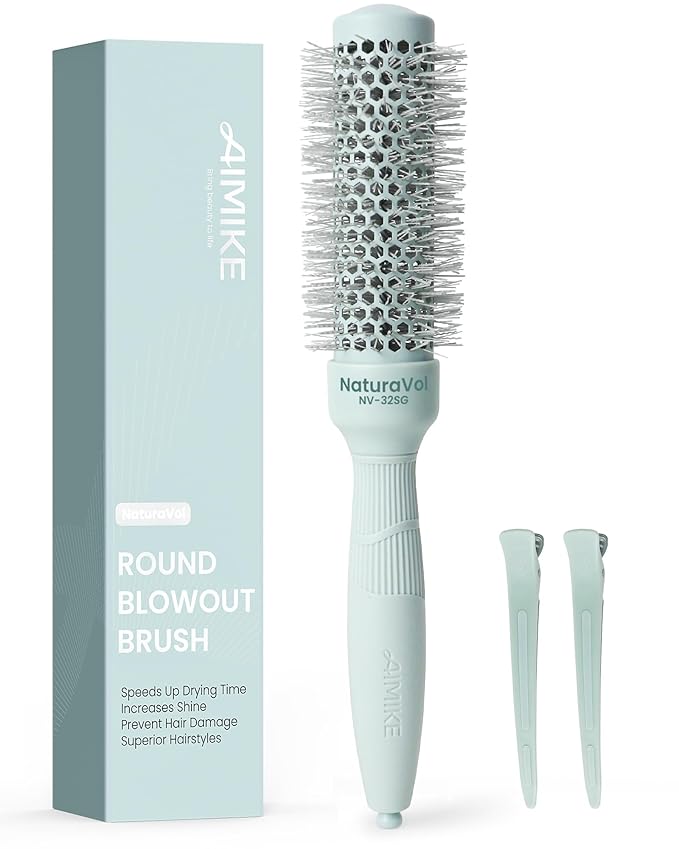 AIMIKE NaturaVol Round Brush for Blow Out, Small Round Hair Brush Nano Thermal Ceramic & Ionic Tech, for Blow Drying & Salon-like Styling at Home, Maximum Volume Shine - 1.3" Barrel, 2.1" w/Bristle