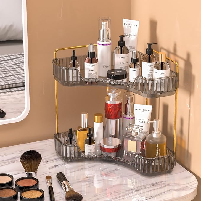 GTI 2 Tier Makeup Organizer, Large Capacity Bathroom Counter Organizer, Perfume Cosmetics Skincare Vanity Organizers, Dresser Countertop Organizer and Storage for Women (Gray)