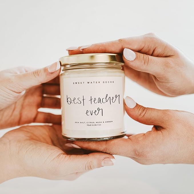 Sweet Water Decor Best Teacher Ever Candle, Back to School Teacher Gifts, 9 oz Clear Jar with 40 Hour Burn Time, Made in USA, Teacher Appreciation Gifts, End of School Year