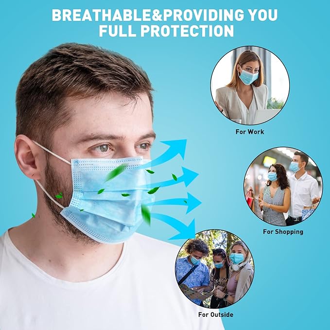 DR.MOXA Face Masks Disposable 100 Pack, PFE>95%, 3 Ply Protection Face Masks for Adults General Use