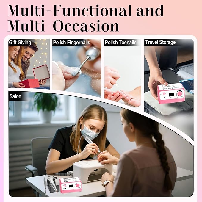 Nail Drill Professional 45000RPM Drils Nail Electric Nail File Nails Drill with Sanding Bands and Nail Drill Bits for Acrylic, Gel Nail Manicure & Pedicure, Pink