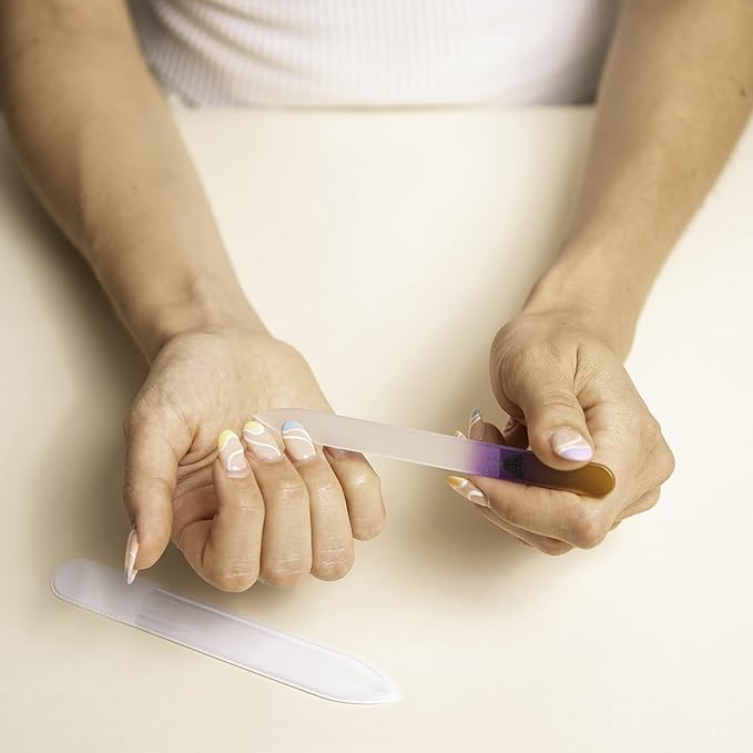 Bona Fide Beauty - Premium Czech Glass Fingernail File with Case - Gentle, Durable & Professional Manicure Tool - Beauty Gift for Women (Gold Violet)