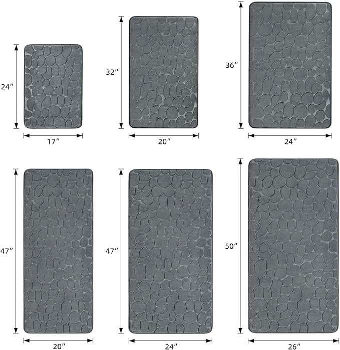 YIHOUSE Memory Foam Bath Mat Cobblestone Bathroom Rugs Super Water Absorbent Bath Mats for Bathroom Machine Washable Bath Rugs(24 x 36,Dark Gray)