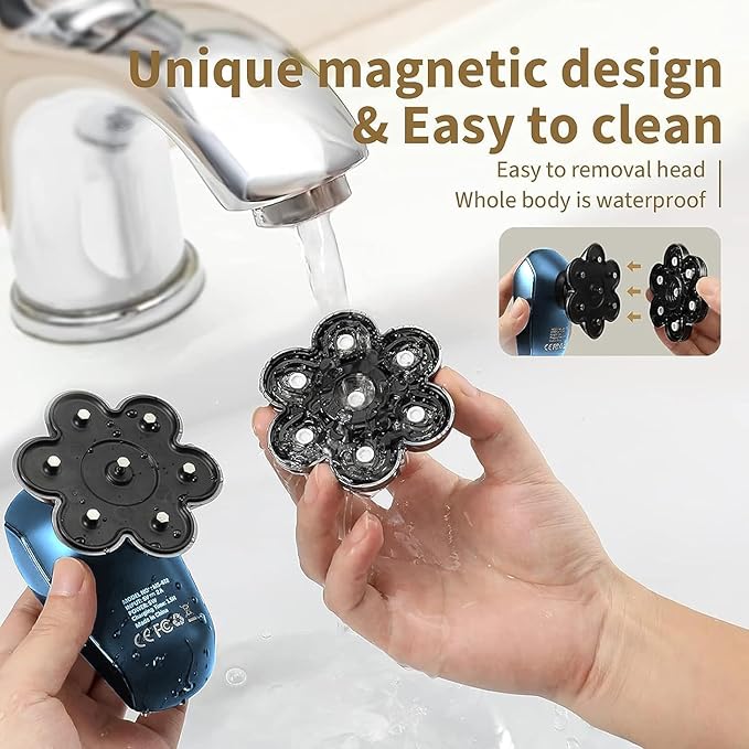 SHPAVVER Head Shavers for Bald Men: 5-in-1 Electric Razor - IPX7 Waterproof Shaving Grooming Kit for Balder - Turbo Speed & Precision Blades (Dark Blue)