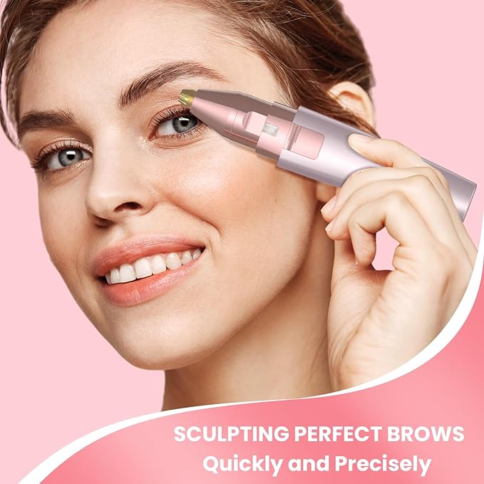 Eyebrow Facial Hair Remover - 2 in 1 Rechargeable Eyebrow Trimmer and Facial Hair Removal for Women, Painless Electric Hair Removal Device with LED Light for Face Eyebrows Peach Fuzz Lip Body
