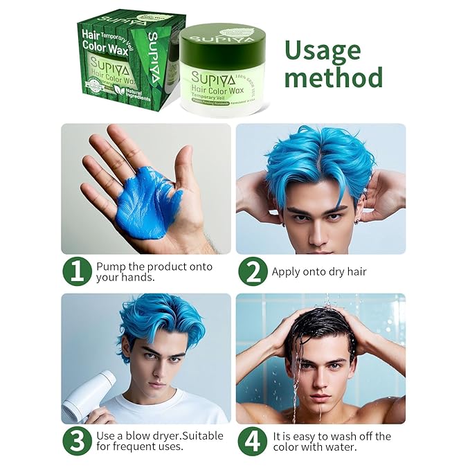 Temporary Hair Styling Color Wax, Green Blue Purple Red Hair Dye Color Wax Washable Natural Instant Hair Coloring Cream for DIY Hairstyle for Kids Men Women(Green#18)
