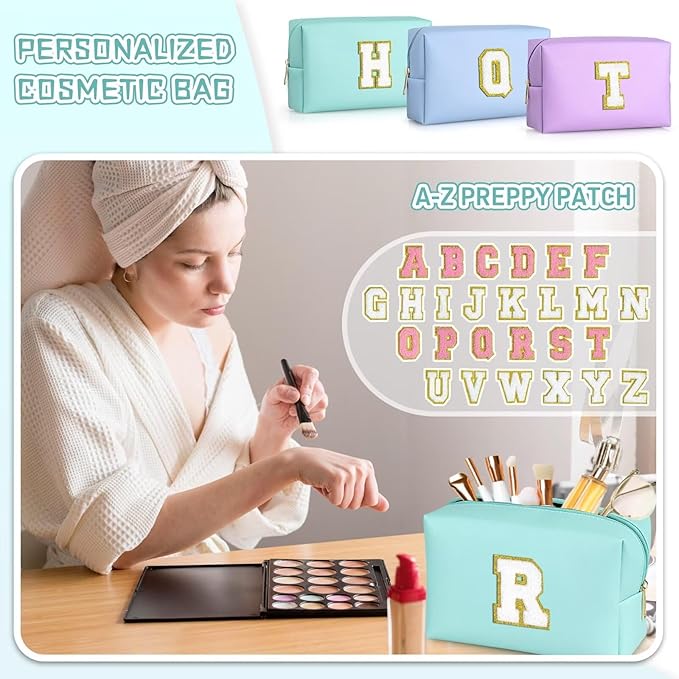 TOPEAST Preppy Stuff Cute Makeup Bag Small Cosmetic Bag Travel Toiletry Bag, Personalized Birthday Wedding Gifts for Mom Teacher Friends Bridesmaids, Preppy Travel Stuff for Girls (Blue N)