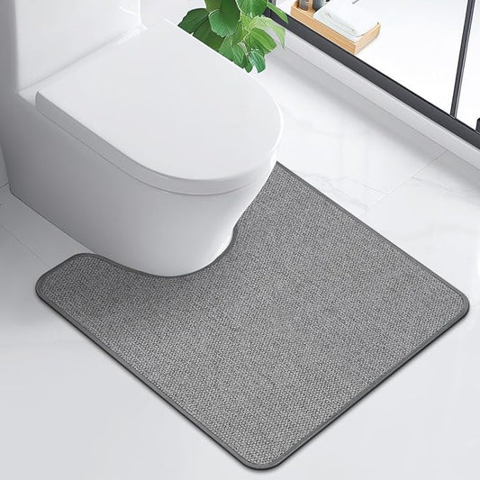 Toilet Rugs U Shaped Washable 24x20, Ultra Thin Toilet Rug Super Absorbent, Toilet Mat Rubber Backing Non-Slip, Toilet Mats Machine Washable Dry Quickly, Contour Bathroom Rugs for Toilet-Grey