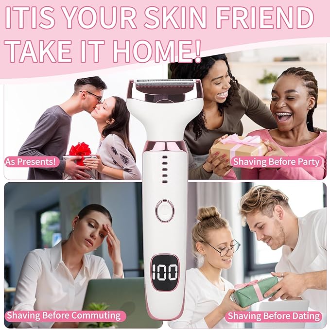 Wet & Dry Electric Razorfor Women Men,4 in 1 Rechargeable Led Display Electric Shaver and Facial Hair Remover,Painless Ladies Body Razors for Nose Face Body Leg Bikini Arm Hair