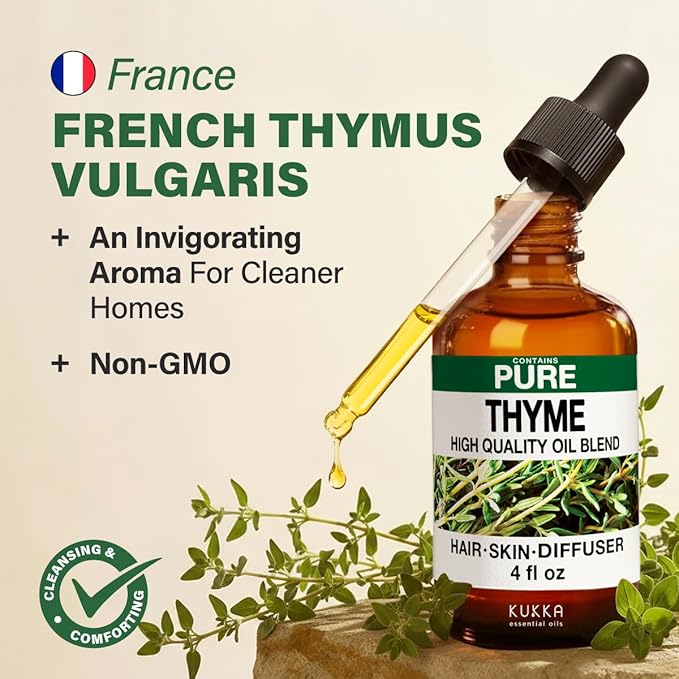 KUKKA Thyme Essential Oils - 4 Fl Oz - for Hair, Skin, Diffuser, Aromatherapy & DIY Soap Making Scent