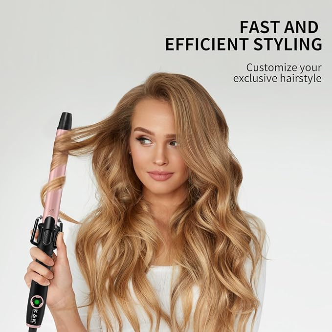 1 Inch Curling Iron with Clipped Tourmaline Ceramic Barrel Professional 1 Inch Hair Curler up to 450°F Dual Voltage for Traveling 60 Mins Auto Off Suit for Different (Rose Gold, 1 inch)