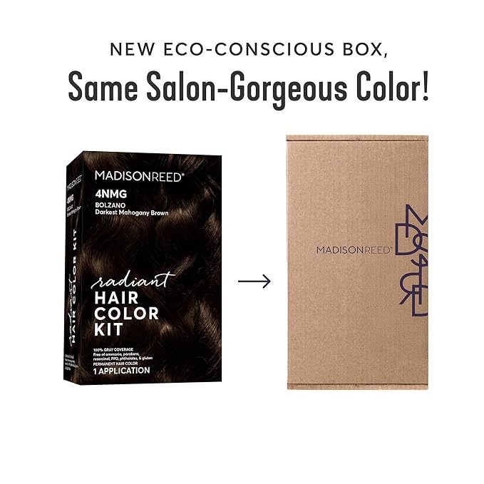 Madison Reed Radiant Hair Color Kit | 4NMG Darkest Chocolate Brown with Warm Mahogany Tones (Bolzano) for 100% Gray Hair Coverage | Dimensional Permanent Hair Dye | PPD-Free & Ammonia-Free | 2 Pack