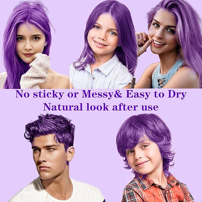 Purple Hair Color Wax, Temporary Washable Hair Color Dye for Kids, Temporary Dye Wax Natural Hairstyle Cream Hair Pomades for Women & Men Party Cosplay Halloween