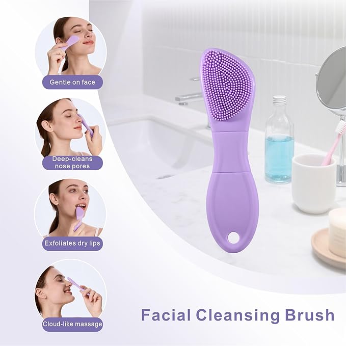 Blackhead Remover & Silicone Face Scrubber,Face Spatula,Facial Cleansing Brush, Pore Brush, Face Scrubber Exfoliator for Facial Deep Cleansing (Purple)