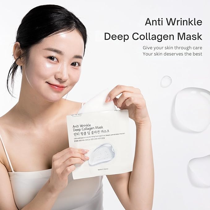 Collagen Hydrogel AntiWrinkle Deep Face Mask 10 EA Ultimate Hydration, Improves Skin Texture, Affordable Luxury, Glowing Skin, Reduces Fine Lines & Wrinkles, Made in Korea OHMYPURE (10, Deep Collagen)