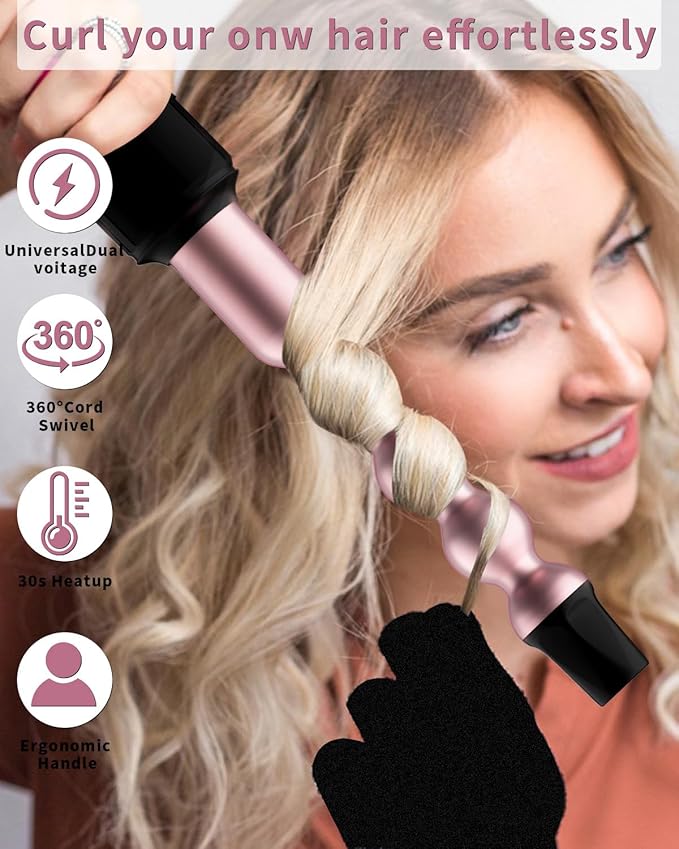 6 in 1 Curling Iron, Curling Wand Set with 3 Barrel Hair Crimper and 5 Interchangeable Ceramic Hair Curler (0.35"-1.25”), Instant Heat Up 2 Temp Wand Curler, Include Heat Protective Glove & 2 Clips