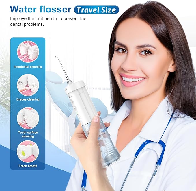 Mini Cordless Portable Water Flosser Oral Irrigator Water Teeth Cleaner Pick, Telescopic Water Tank, 4 Modes & IPX7 Waterproof, Home & Travel Water Flossers for Teeth, Braces Bridges Care.