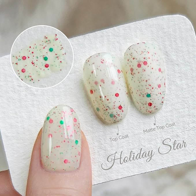 Born Pretty Christmas Jelly Glitter Gel Nail Polish Kit,Milky White Shimmer Reflective Color,Soak Off LED U V Nail Art Gel for Salon-Quality Manicure at Home