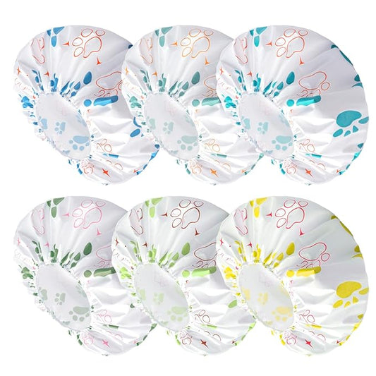 6 PCS Shower Caps for Women, Double Side Waterproof Shower Cap, Reusable Elastic Bath Caps for Shower, EVA Bathing Shower Caps, Bath Hair Caps - Paw