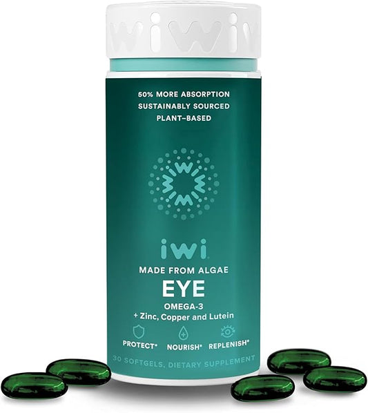Iwi Life Eye Omega-3, 30 Softgels (30 Servings), Vegan Plant-Based Algae Omega 3 with EPA + DHA, Healthy Eye & Vision Support Dietary Supplement, Krill & Fish Oil Alternative, No Fishy Aftertaste