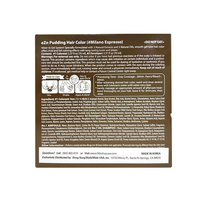 eZn Pudding Hair Dye Ammonia Free Semi-Permanent Self Hair Dye DIY Kit included contain Keratin Made in Korea Beauty (Milano Essopresso)